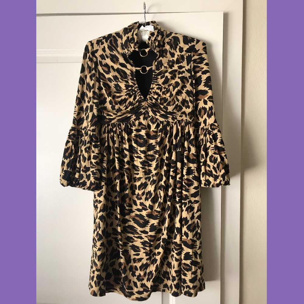 Leopard print frill-sleeve Betsey Johnson dress